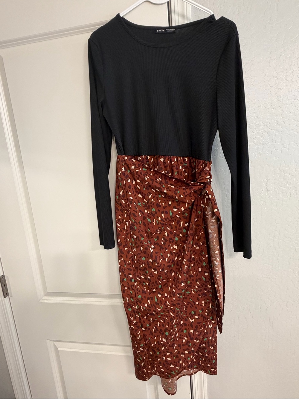 SHEIN Black Top with Rust Floral Midi Wrap Skirt